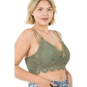 ZENANA Women Crochet Lace Bralette Smocking Back Bra, Removable Pads, Size XL